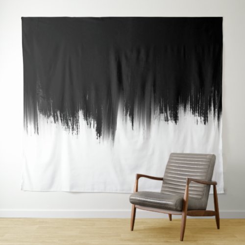 Modern Black White Brush strokes Design Tapestry