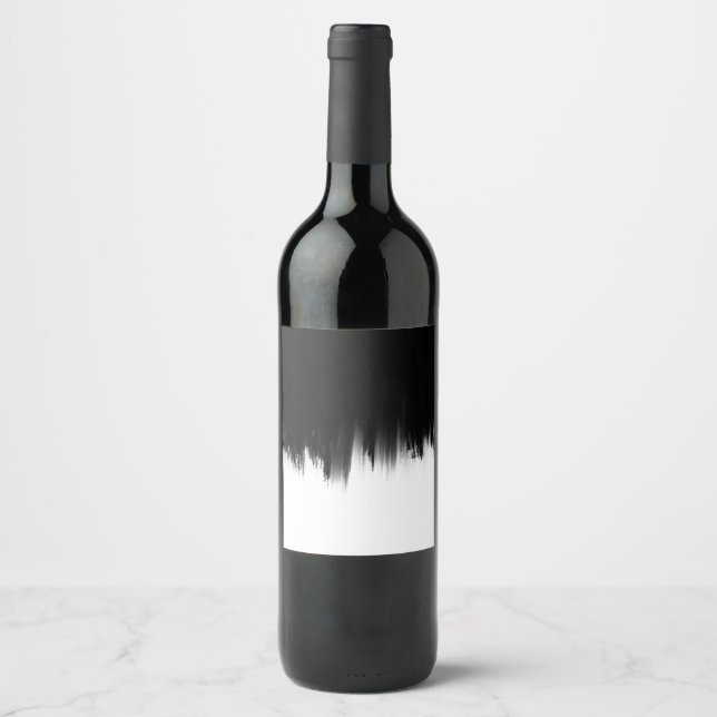 Modern Black White Brush strokes Design Wine Label (Front)