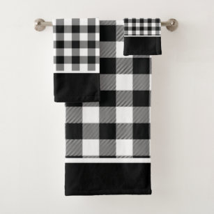  xigua 2 Pieces Black and White Buffalo Plaid Bath Towels Set,  Absorbent Soft Skin-Friendly Easy Care Shower Towels for Bathroom Tub Pool  Gym Camp Travel College Dorm Hotel 14.4x28.3 : Home