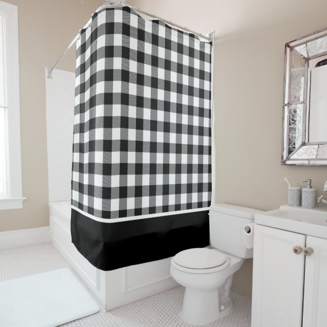Modern Black White Buffalo Checks Shower Curtain (In Situ)