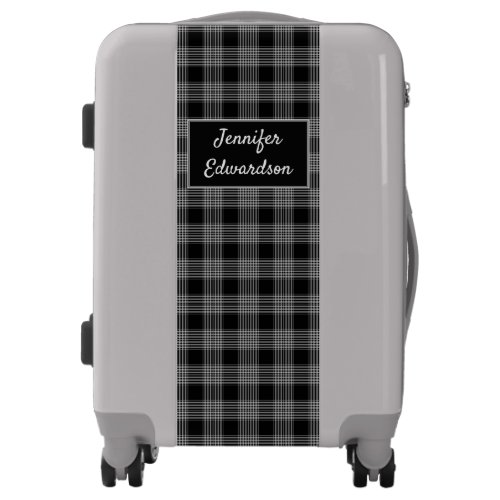 Modern black white buffalo plaid monogram suitcase