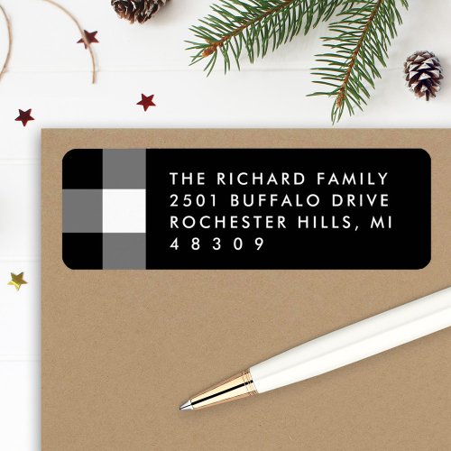 Modern Black White Buffalo Plaid Return Address Label