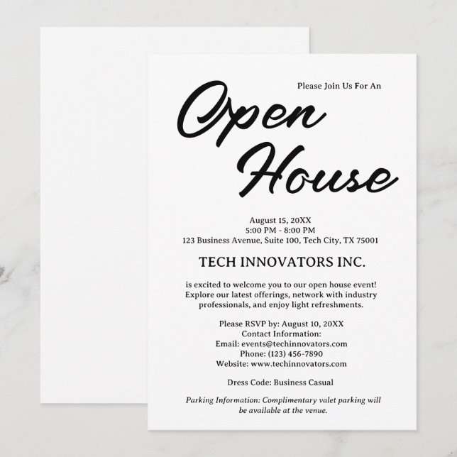 Modern Black & White  Business Open House  Invitation (Front/Back)