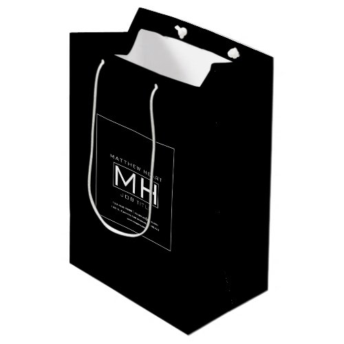 Modern Black  White Business Professional Medium Gift Bag