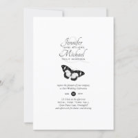 Modern Black White Butterfly Wedding Invitation