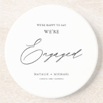 Modern Black & White Calligraphy Engagement Party  Coaster