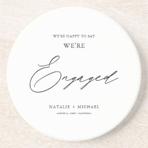 Modern Black & White Calligraphy Engagement Party  Coaster