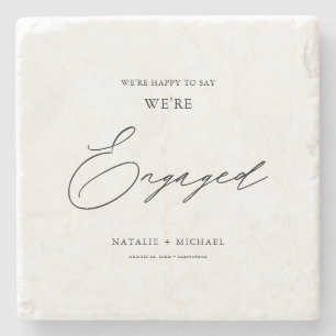 Modern Black & White Calligraphy Engagement Party  Stone Coaster