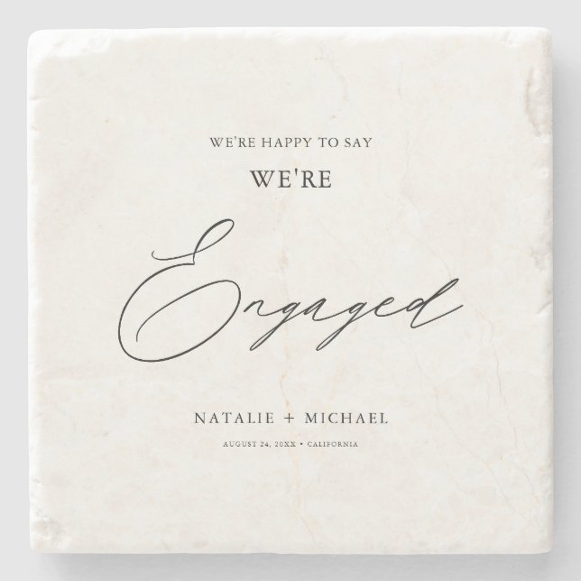 Modern Black & White Calligraphy Engagement Party  Stone Coaster (Front)