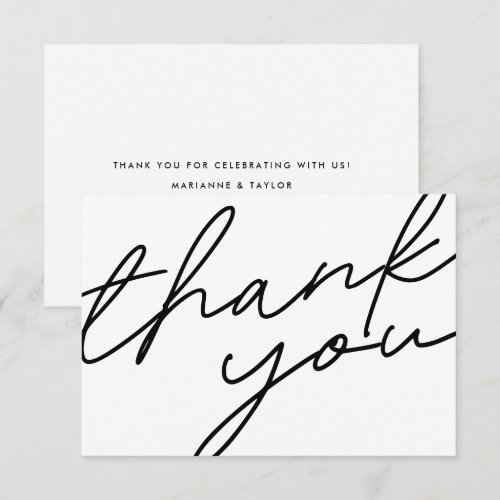Modern Black White Calligraphy Script Wedding Thank You Card