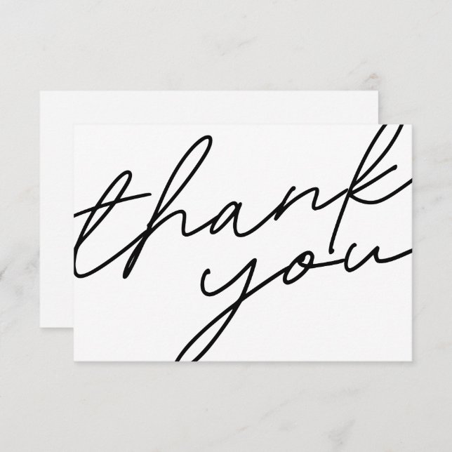 Modern Black White Calligraphy Script Wedding Thank You Card (Front/Back)
