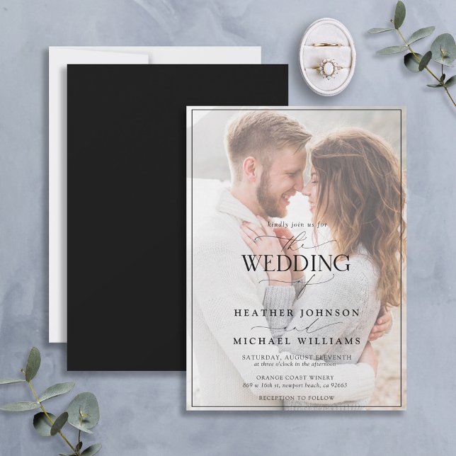 Modern Black White Calligraphy Vellum Photo Invitation (Creator Uploaded)