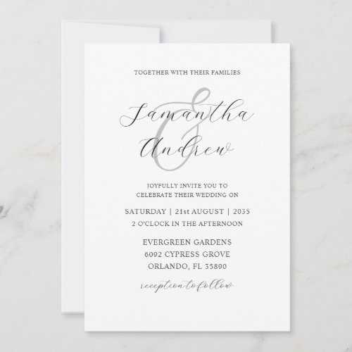 Modern Black  White Calligraphy Wedding  Invitation