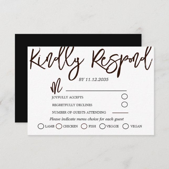 Modern Black & White Calligraphy Wedding RSVP (Front/Back)