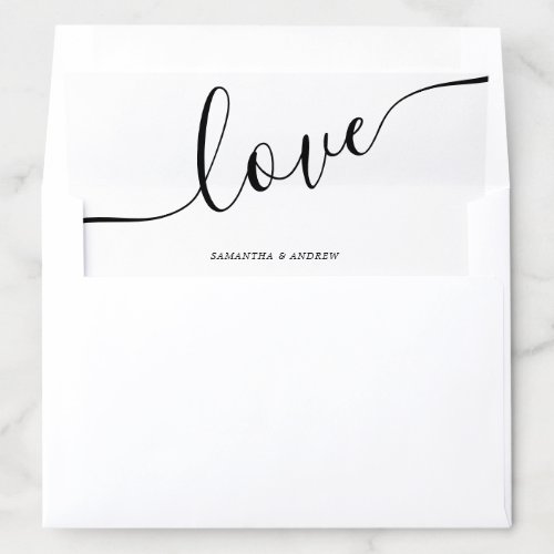 Modern black white casual typography love wedding envelope liner