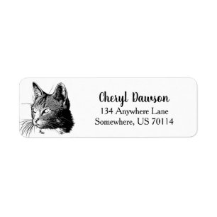 Modern Black & White Cat Label