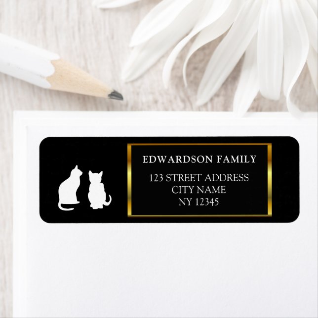 Modern black white cats silhouettes return address label (Insitu)