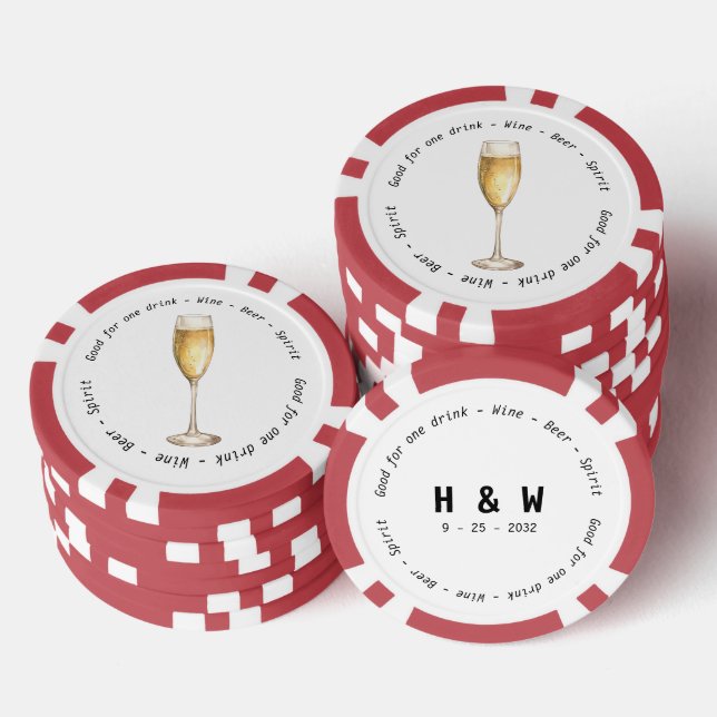 Modern Black White Champagne Drink Voucher Wedding Poker Chips (Stack)