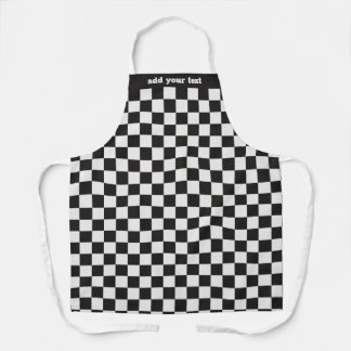 Modern Black & White Checker Race Car Pattern Apron
