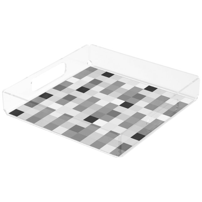 Modern Black white Checkerboard Acrylic Tray (Angled)