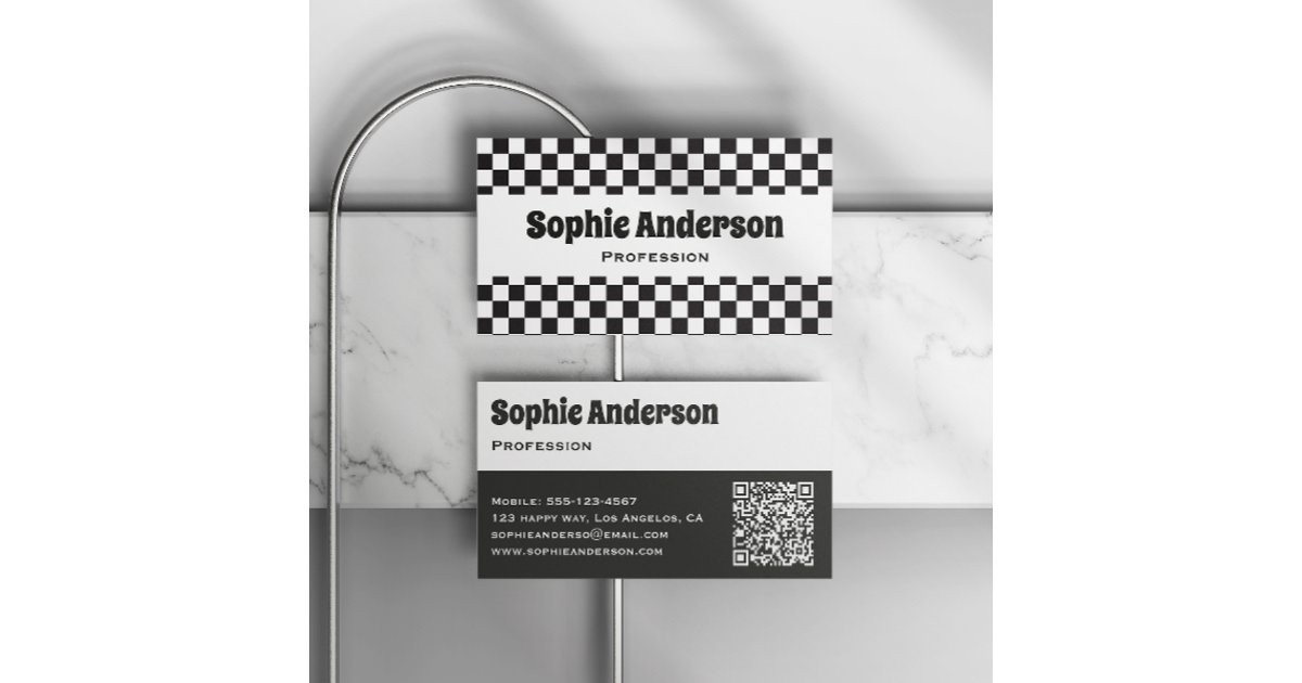 Checkerboard Code Menu Modern Black White Checkerboard Minimalist QR Code Business Card | Zazzle