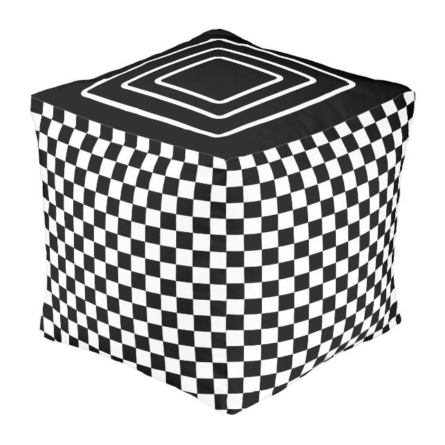 Modern Black & White Checkerboard Pattern Pouf (Angled Front)