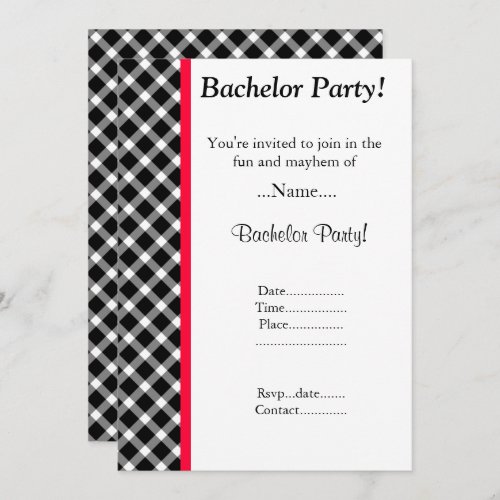 MODERN BLACK WHITE CHECKERED BACHELOR PARTY INVITATION