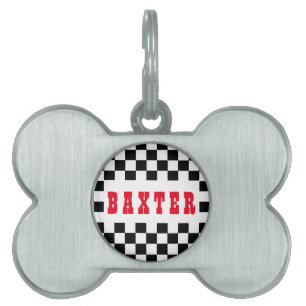 Modern Black White Checkered Dog Cat Puppy Name Pet ID Tag