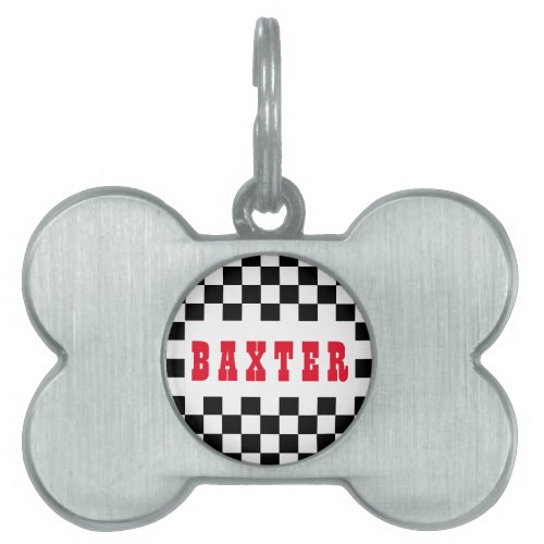 Modern Black White Checkered Dog Cat Puppy Name Pet ID Tag