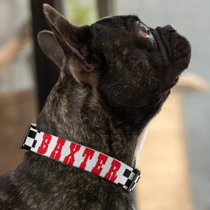 Modern Black White Checkered Dog Puppy Doggy Name Pet Collar