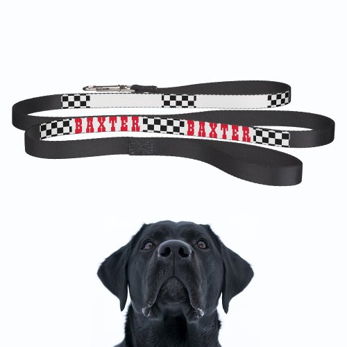Modern Black White Checkered Dog Puppy Doggy Name Pet Leash