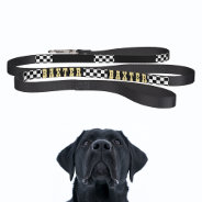 Modern Black White Checkered Dog Puppy Gold Name Pet Leash at Zazzle