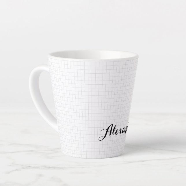 Modern Black White Checkered Elegant Typography Latte Mug (Left Angle)