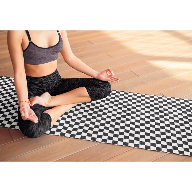 Modern Black White Checkered Monogram Exercise Yoga Mat (Modern Black White Checkered Monogram Exercise Yoga Mat)