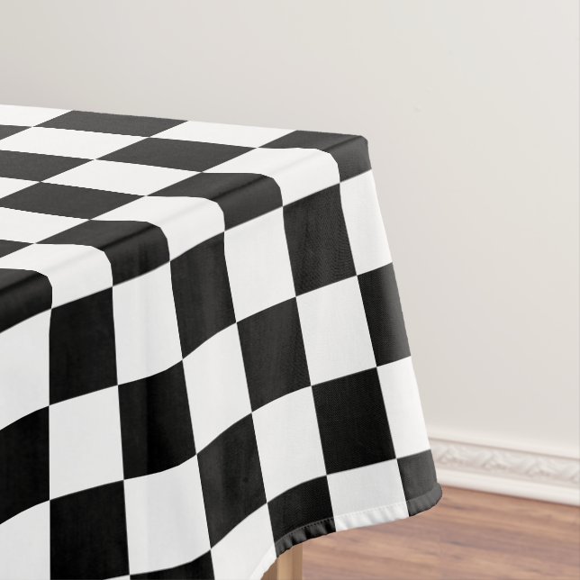 Modern Black White Checkered Pattern Dining Table Tablecloth (In Situ)