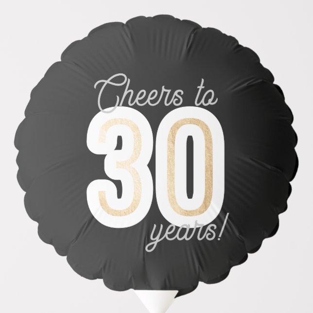 Modern Black & White Cheers to 30 Years Birthday Balloon (Front)