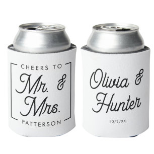 Modern Black & White Cheers Wedding Favors Can Cooler