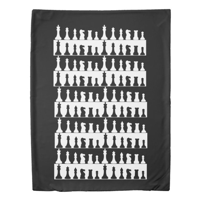 Modern Black White Chess Game Pieces  Duvet Cover (Front)