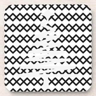 Modern Black White cheveron pattern christmas tree Beverage Coaster