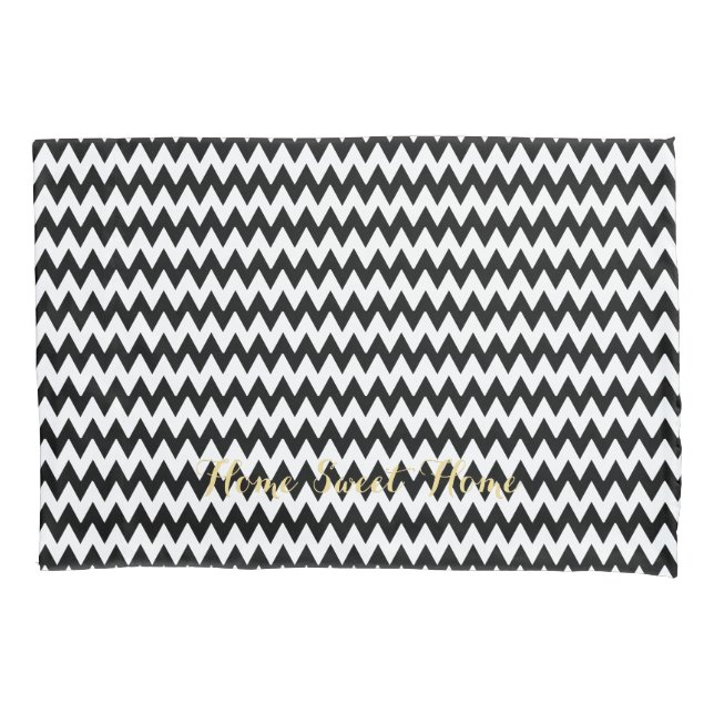 Modern Black White Chevron Pattern Gold Monogram Pillow Case (Front)