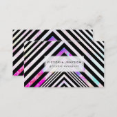 Modern Black White Chevron Pink Teal Clouds Nebula Business Card (Front/Back)