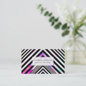 Modern Black White Chevron Pink Teal Clouds Nebula Business Card (Standing Front)
