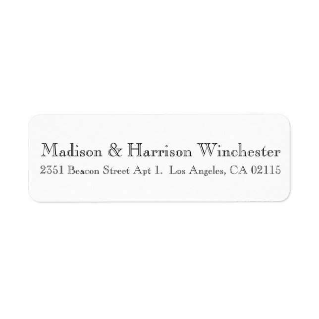 Modern black white chic wedding return address  label (Front)