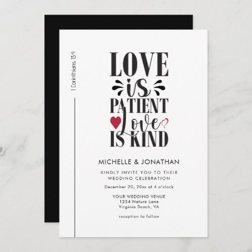 Modern Black White Christian Bible Verse Wedding Invitation