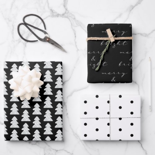 Modern Black  White Christmas Gift Wrapping Paper