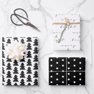Modern Black & White Christmas Gift Wrapping Paper