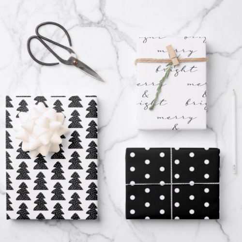 Modern Black  White Christmas Gift Wrapping Paper