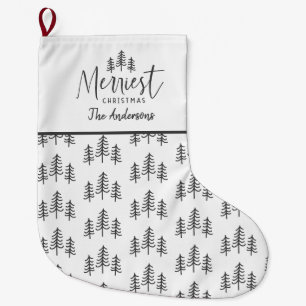 Modern black white Christmas rustic typography   Large Christmas Stocking