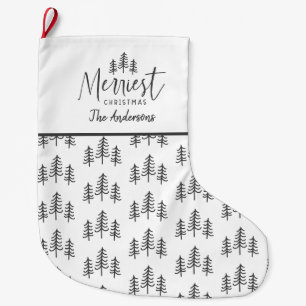 Modern black white Christmas rustic typography Large Christmas Stocking