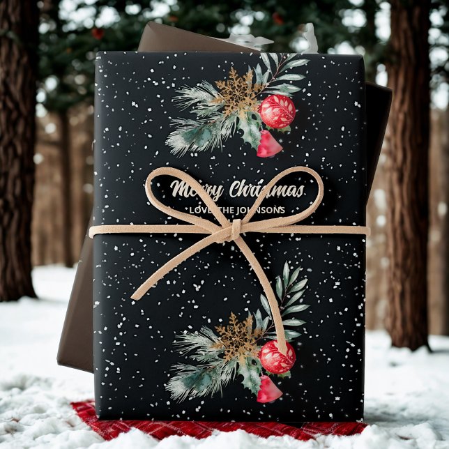 Modern Black & White Christmas Script Set Wrapping Paper Sheets (Creator Uploaded)